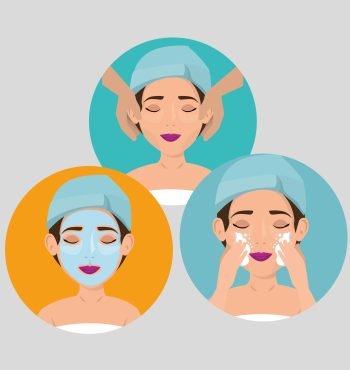 group of beautiful women in treatment facial vector illustration design